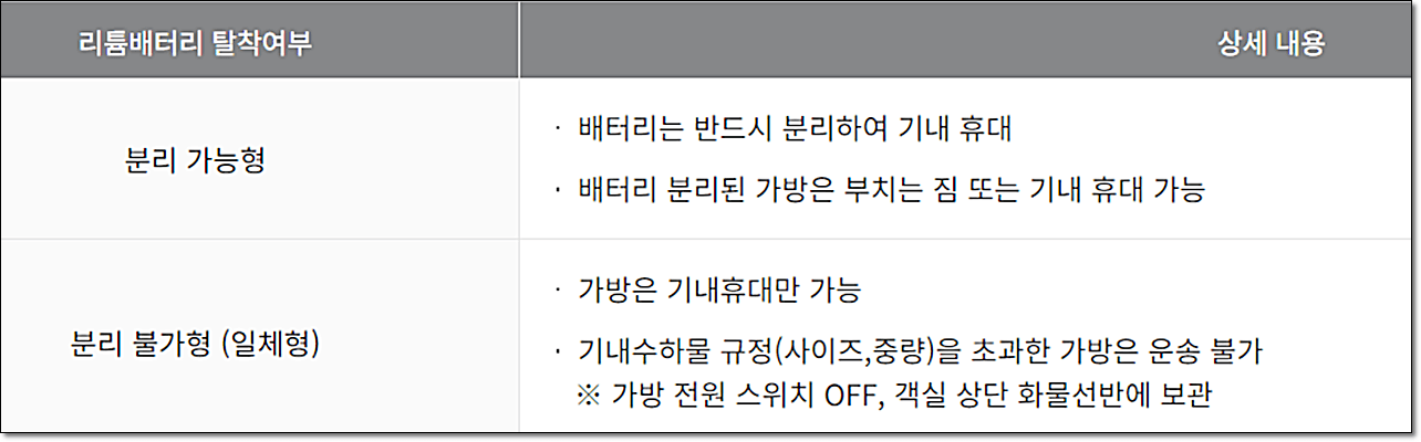 스마트 가방 운송 규정