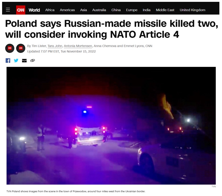 러시아제 미사일이 폴란드에 떨어져 2명 사망