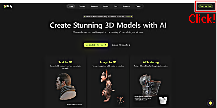 AI 3D 생성 서비스 Meshy AI 웹사이트 바로가기