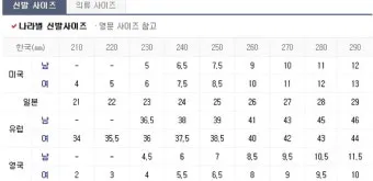나라별 발사이즈 정확한 비교 한국 미국 유럽 영국 일본 사이즈 가이드_12