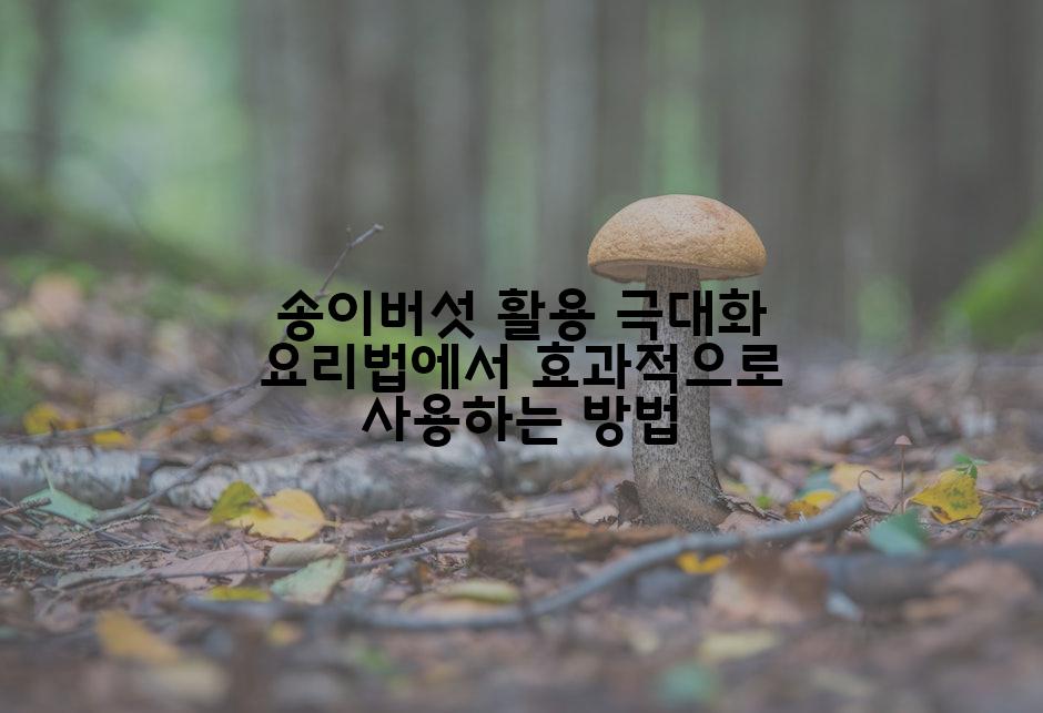 송이버섯 활용 극대화 요리법에서 효과적으로 사용하는 방법