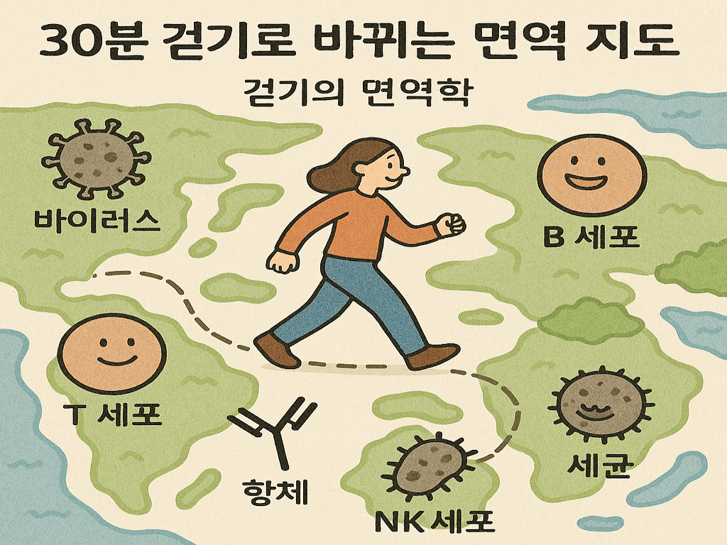 30분 걷기로 바뀌는 면역 지도: 걷기의 면역학