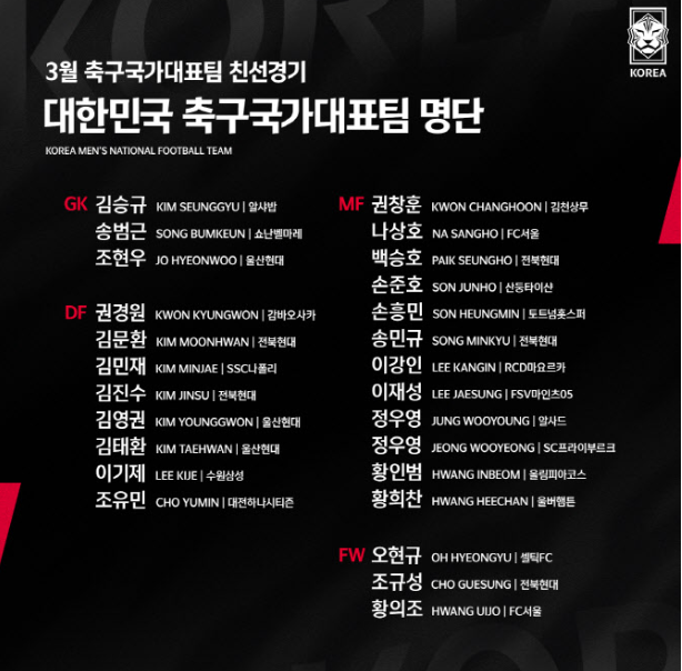 클린스만 대표팀 선수단, 3월 A매치 한국 친선경기 일정 발표 5