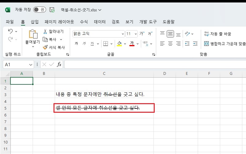 셀-영역-안의-모든-글자-취소선-긋기-완료