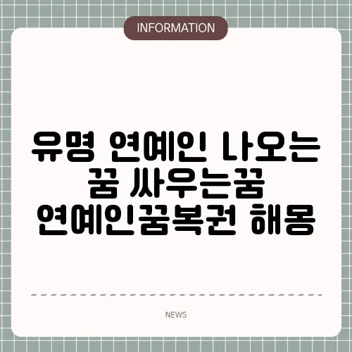 유명 연예인 나오는 꿈 싸우는꿈 연예인꿈복권 해몽