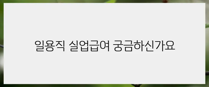 일용직 실업급여 조건과 신청방법의 모든 것