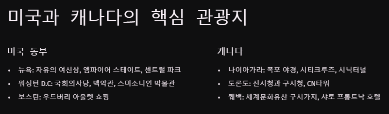 미국과 캐나다 핵심 관광지