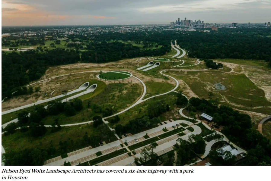휴스턴 6차선 고속도로 위 만들어진 드넓은 육교와 공원 VIDEO: Nelson Byrd Woltz covers six-lane highway with land bridge in Houston