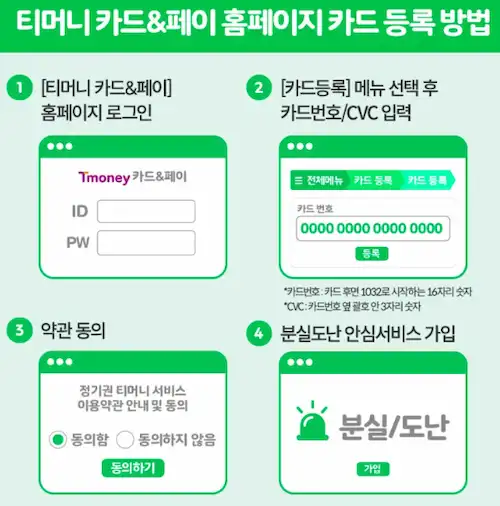 티머니카드&amp;페이 홈페이지 카드 등록방법