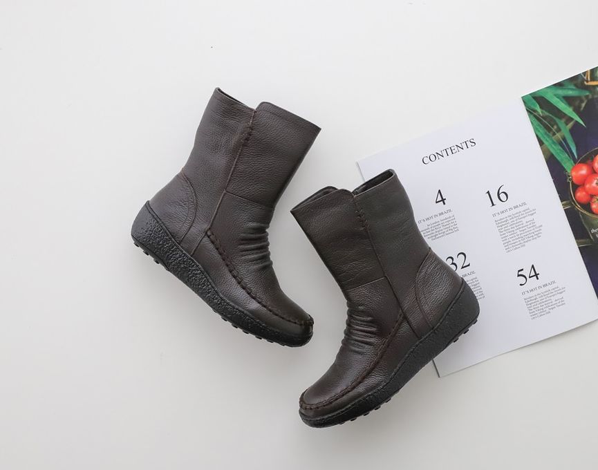  소가죽 셔링 바닥제외 안감기모 4.5cm 미들부츠