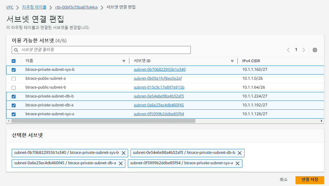 private 서브넷 연결편집