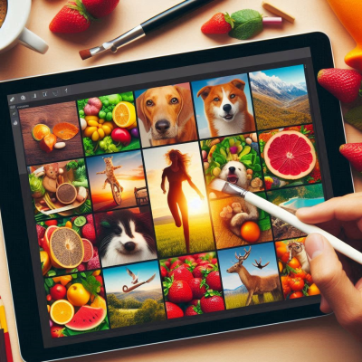 화면에 아름다운 풍경과 함께 사진을 편집하는 모습