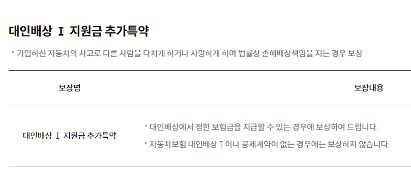 추가특약설명 대인배상 지원금
