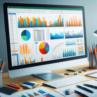 그래프와 데이터를 살펴보는 사람의 화면.