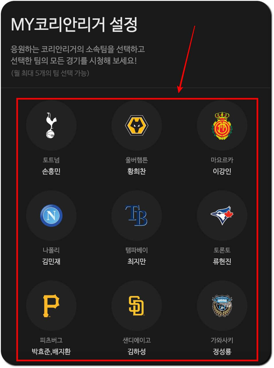 MY 코리안리거 설정 목록
