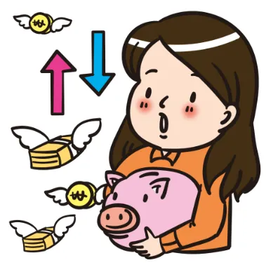 돼지 저금통에 저금하는 여성