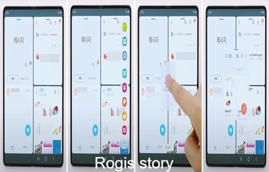 갤럭시-Z-폴드-3에서-3개의-멀티-윈도우를-활성화시킨-상태에서-4번째-멀티-윈도우-창은-팝업-화면-방식으로-실행하는-과정의-모습