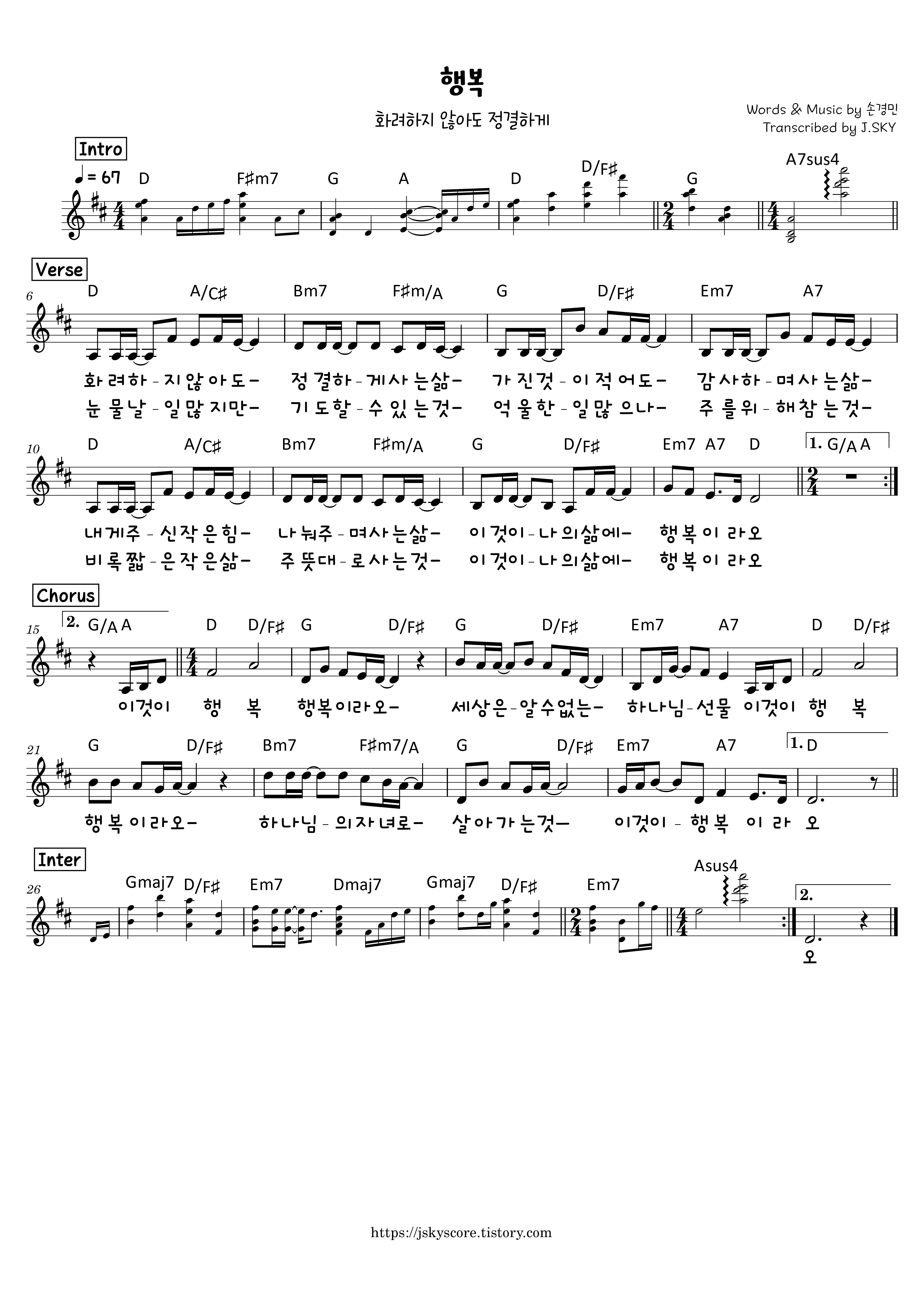  행복 C D Eb E F악보PDF