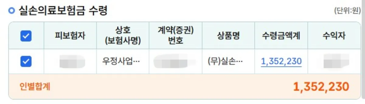 우체국-실비보험-1년-받은-보험금