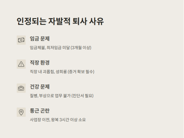 자발적 퇴사 실업급여 가능조건 - 인정되는 자발적 퇴사