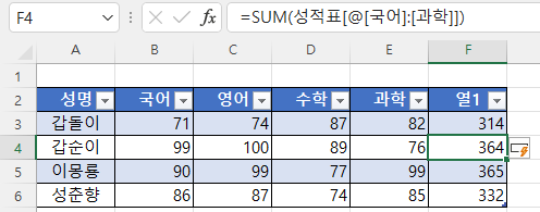 수식이 채우기 핸들을 클릭하지 않아도 모두 채워짐