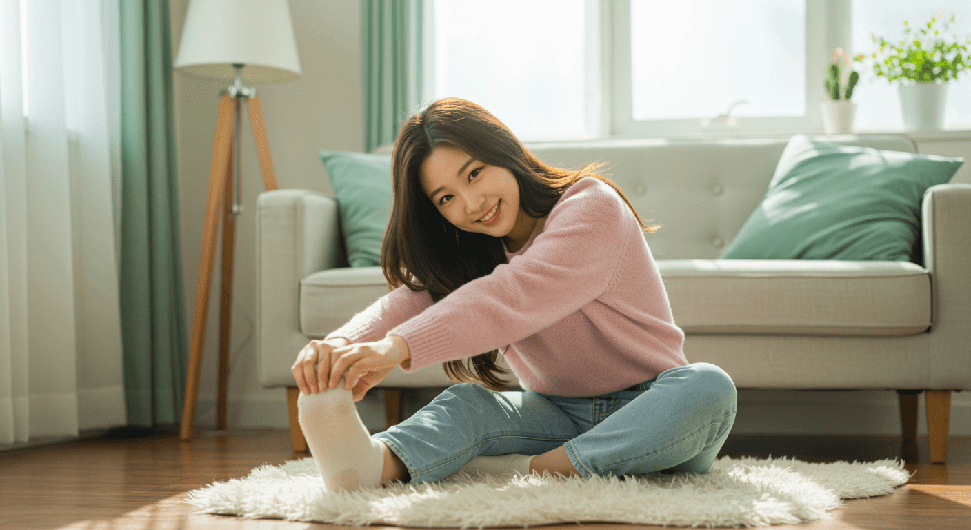 집에서 면역력을 기르기 위해 운동하는 여자