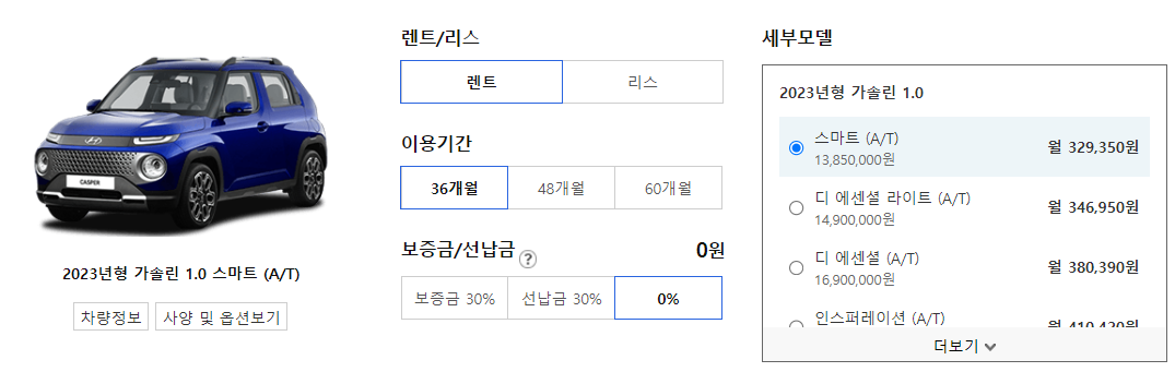 캐스퍼 장기렌트 가격