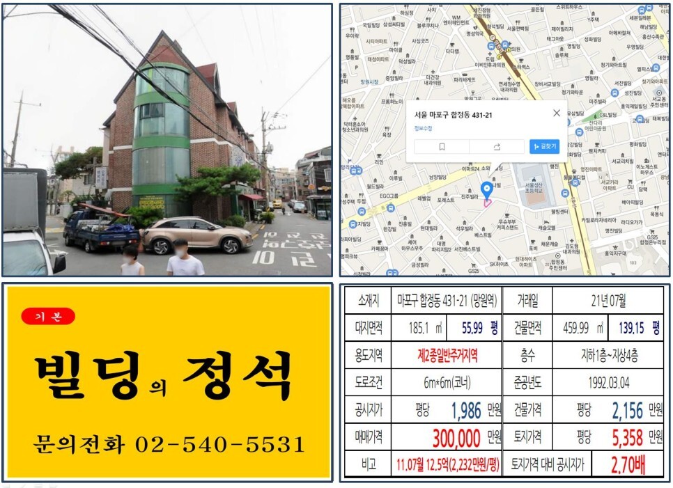 마포구 합정동 431-21번지 건물이 2021년 07월 매매 되었습니다.