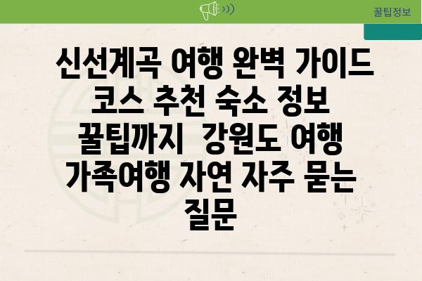  신선계곡 여행 완벽 가이드 코스 추천 숙소 정보 꿀팁까지  강원도 여행 가족여행 자연 자주 묻는 질문