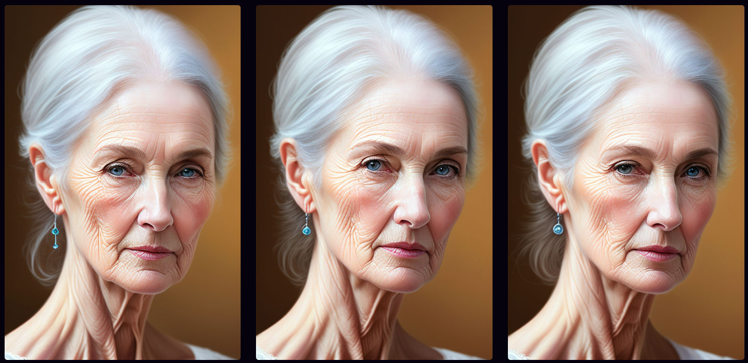 Images of a woman aging from 60 to 58