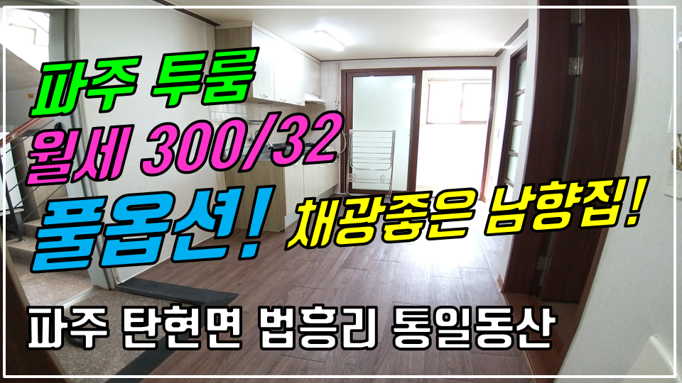  파주 탄현면 법흥리투룸/통일동산투룸/헤이리투룸/파주영어마을투룸/신세계첼시아울렛투룸 월세 300/32만 풀옵션 도배 새로한 채광좋은 남향집 반지층 넓은 투룸