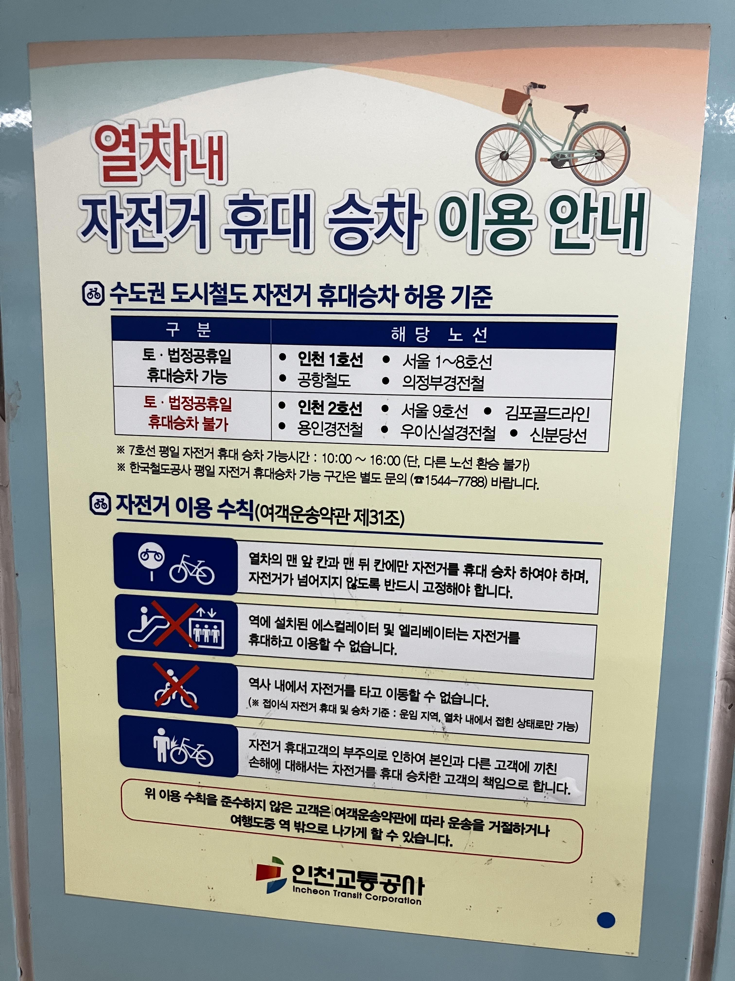 지하철 자전거 휴대승차 이용안내