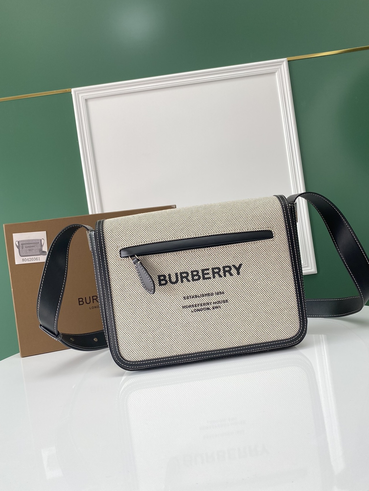  [BURBERRY] 버버리 스몰 호스페리 프린트 코튼 캔버스 메신저 백 80420361