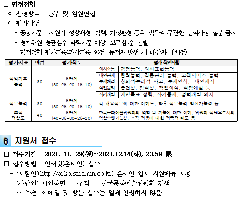 자소서 항목, 연봉(2021년 하반기) 한국문화예술위원회 채용 공고 및 1