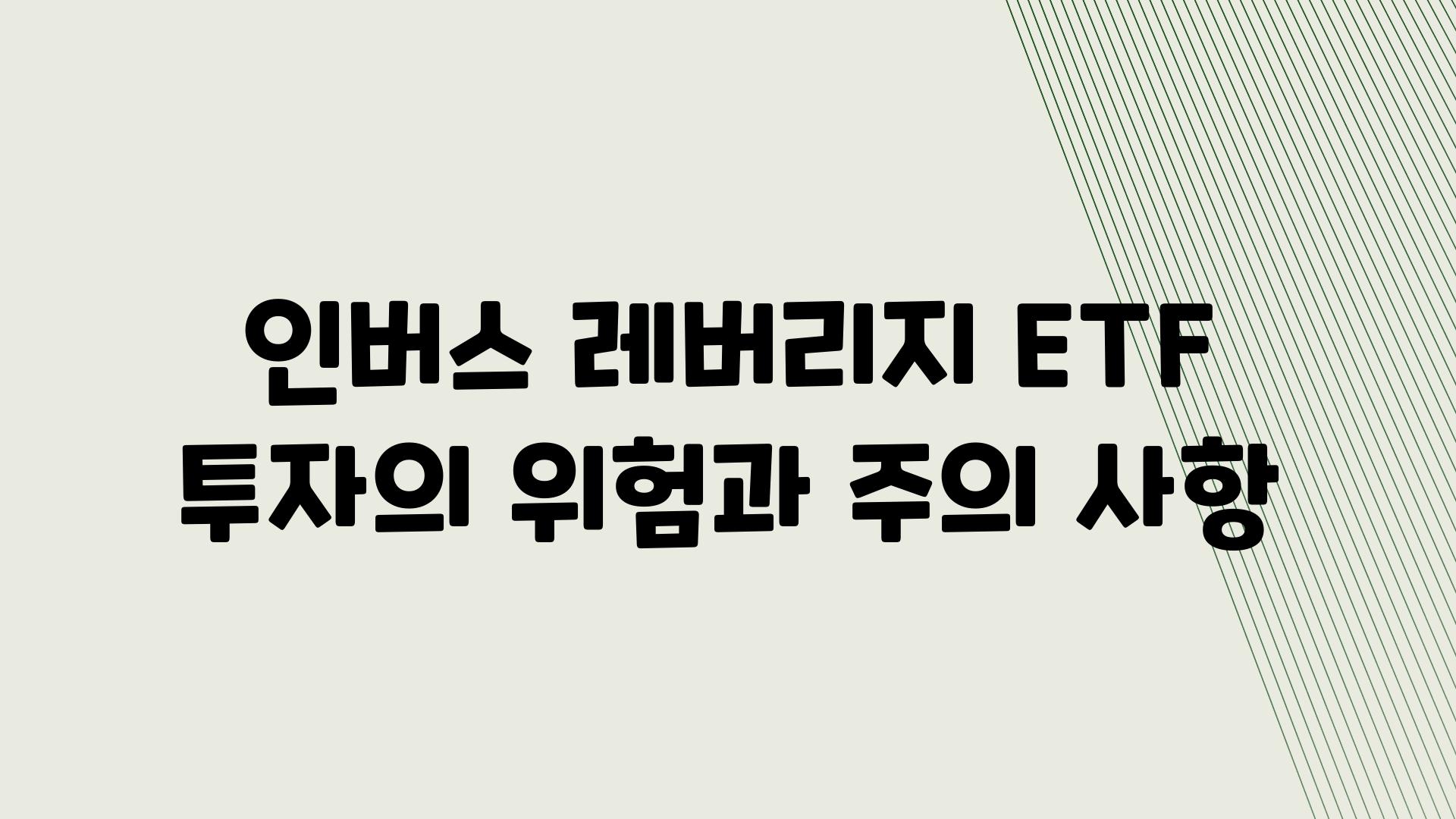 인버스 레버리지 ETF 투자의 위험과 주의 사항