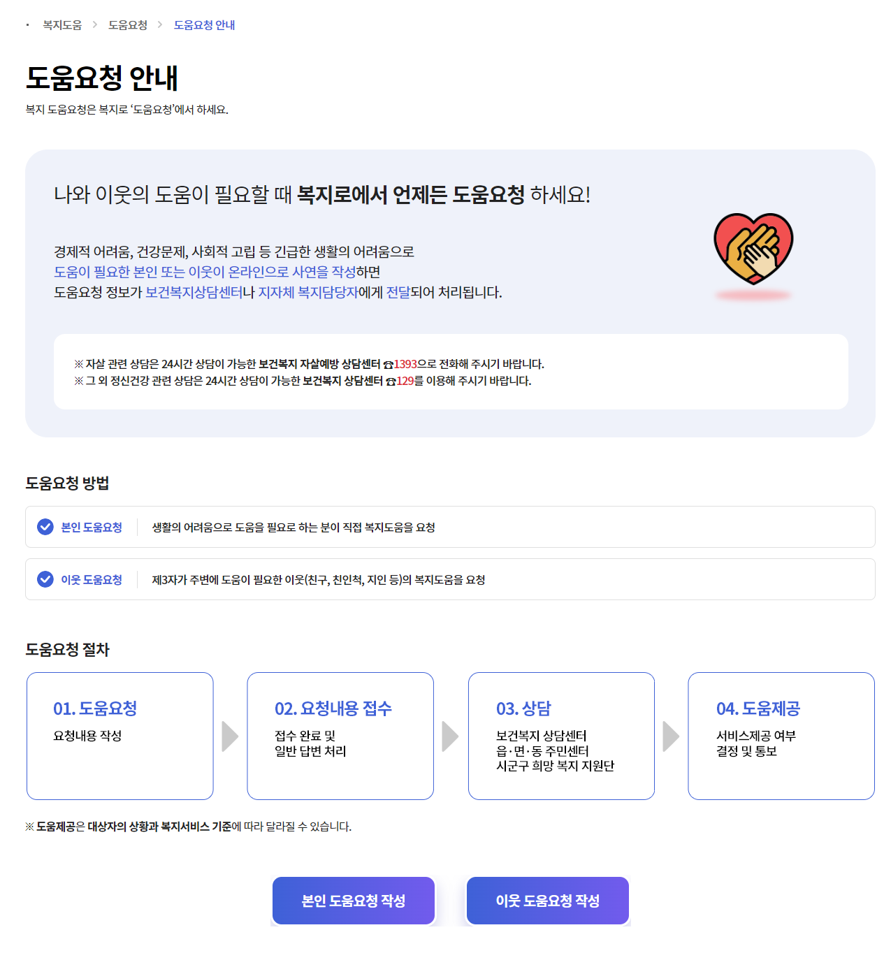  복지로 도움 요청