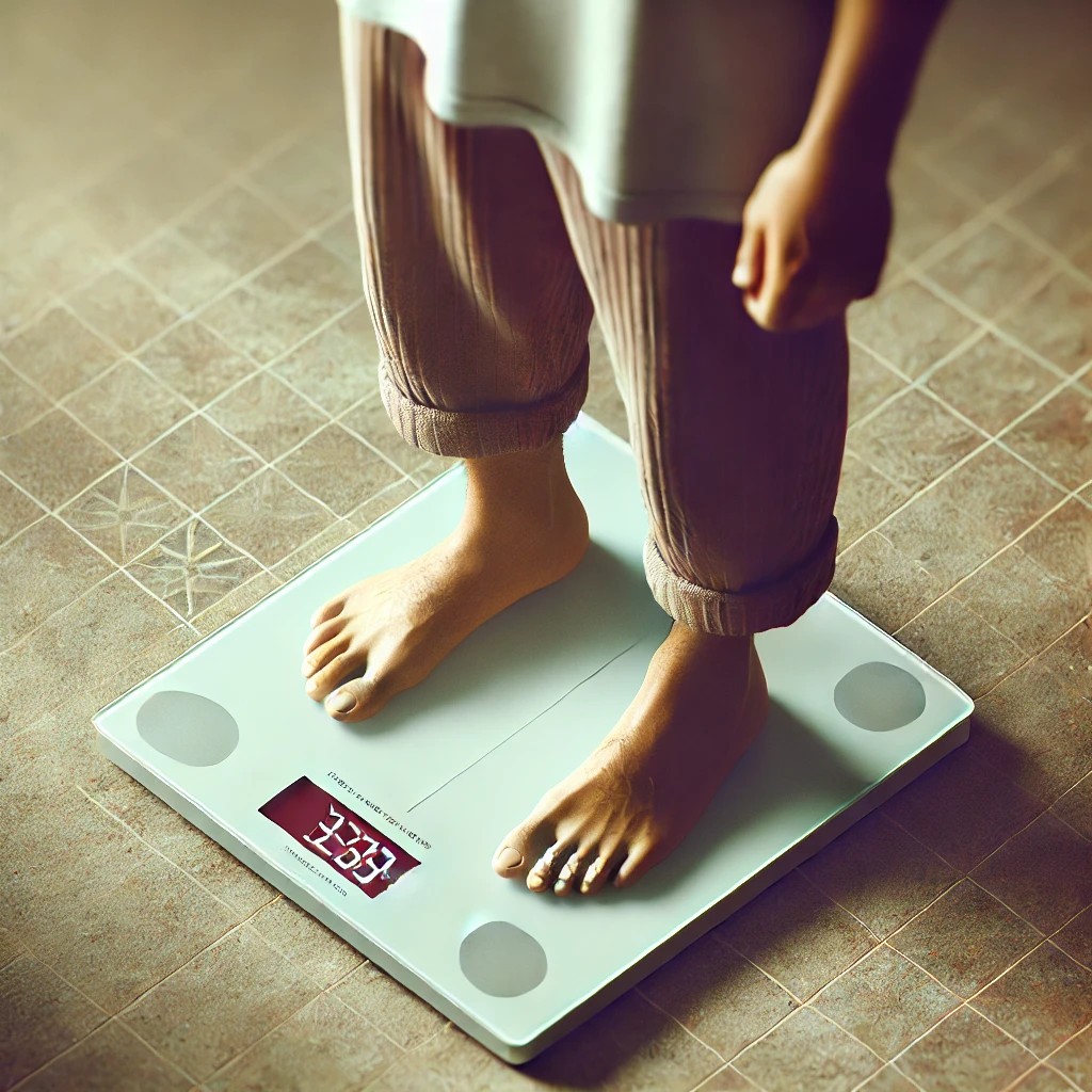 Getting on a scale to weigh oneself