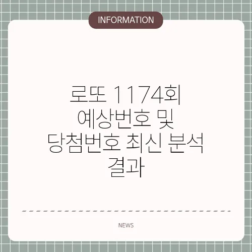 로또 1174회 예상번호 및 당첨번호 최신 분석 결과