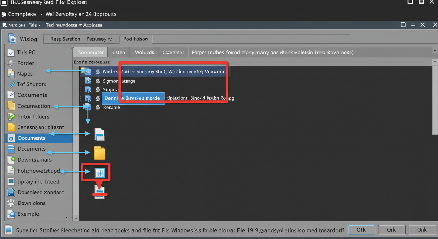 (Image Prompt: Screenshot of the Windows File Explorer. Arrows point to the main sections like 'This PC', the common folders ('Documents', 'Pictures', 'Downloads'), and an example file ready to be double-clicked. Style: Clear, instructional screenshot.)