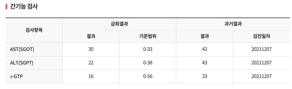 간기능 검사 결과