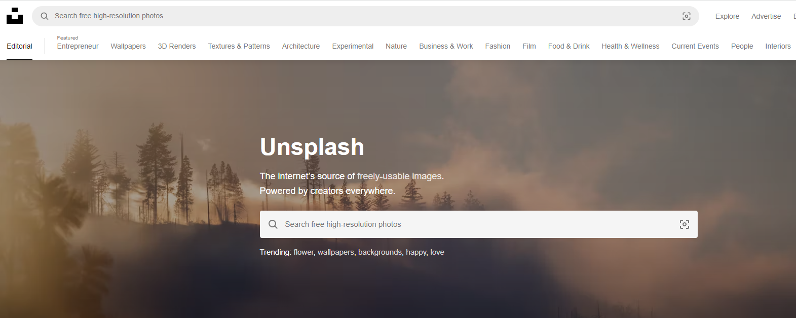 Unsplash홈페이지메인