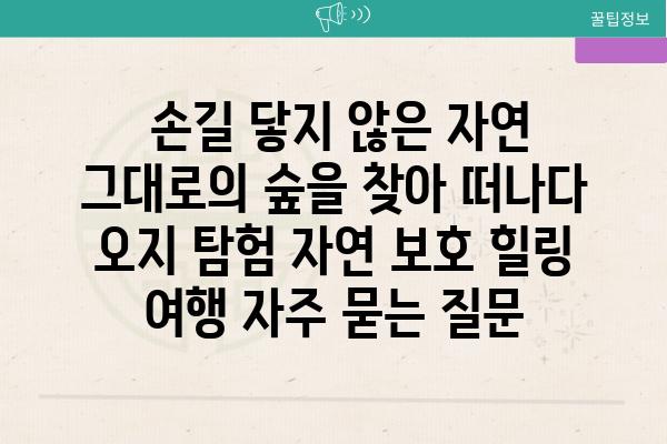  손길 닿지 않은 자연 그대로의 숲을 찾아 떠나다  오지 탐험 자연 보호 힐링 여행 자주 묻는 질문