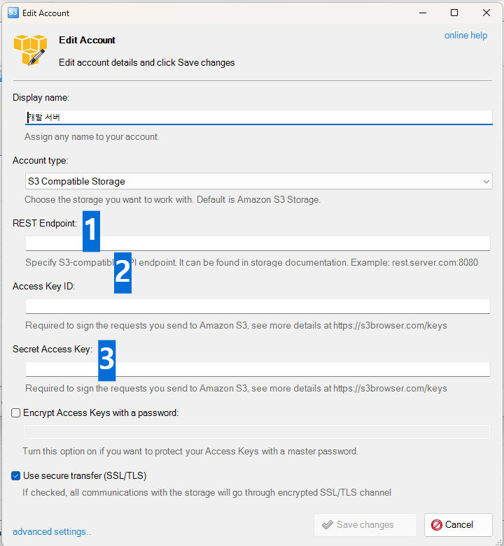 S3 browser add new Account