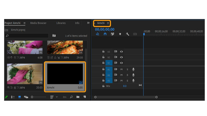프로젝트 패널 안에 생긴 시퀀스 파일