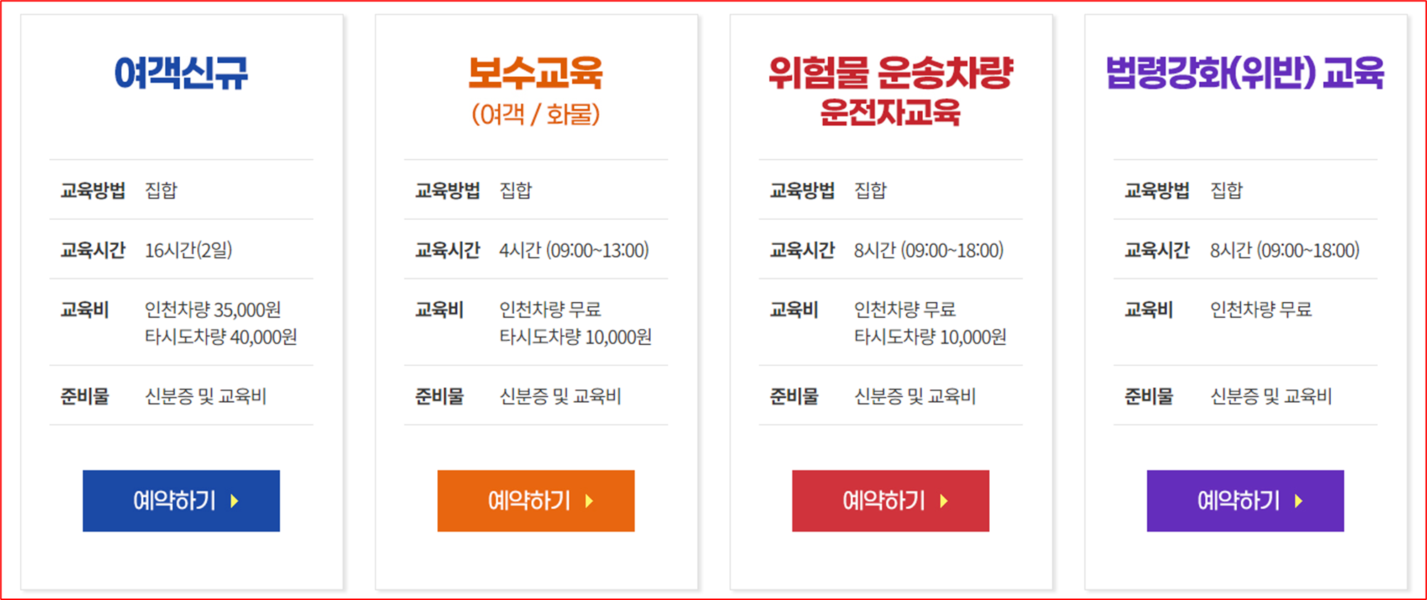 예시 인천교통연수원 훈련신청 안내