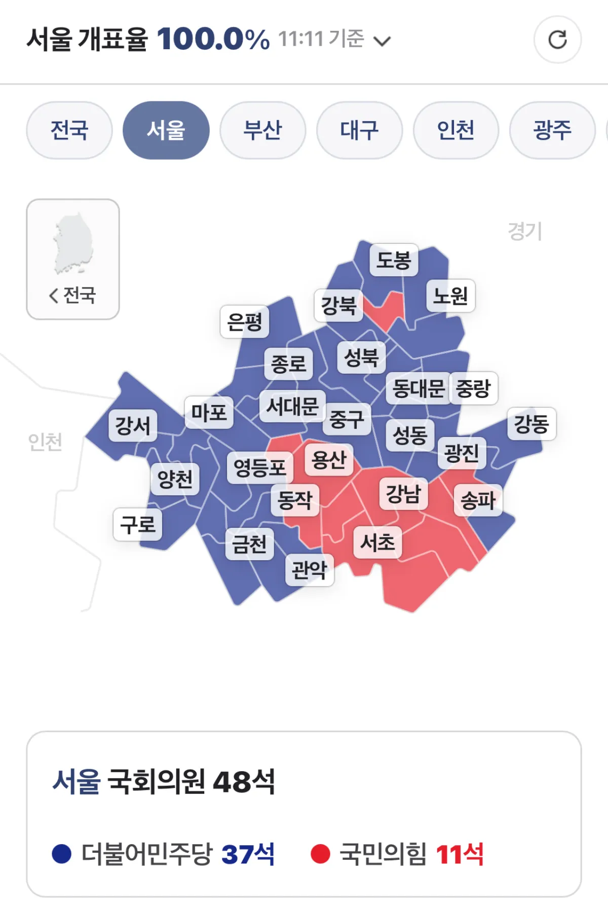 대한민국 지역구 모습