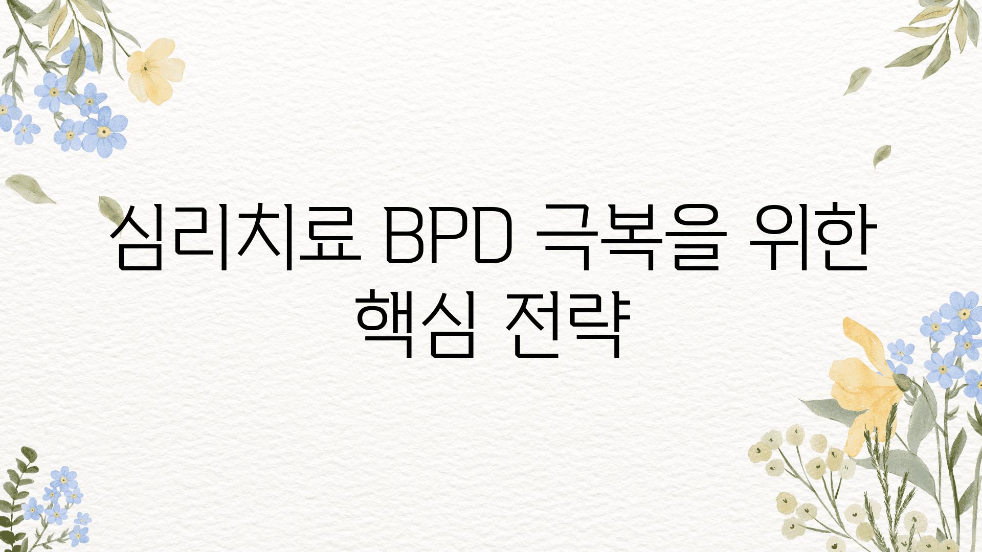 심리치료 BPD 극복을 위한 핵심 전략