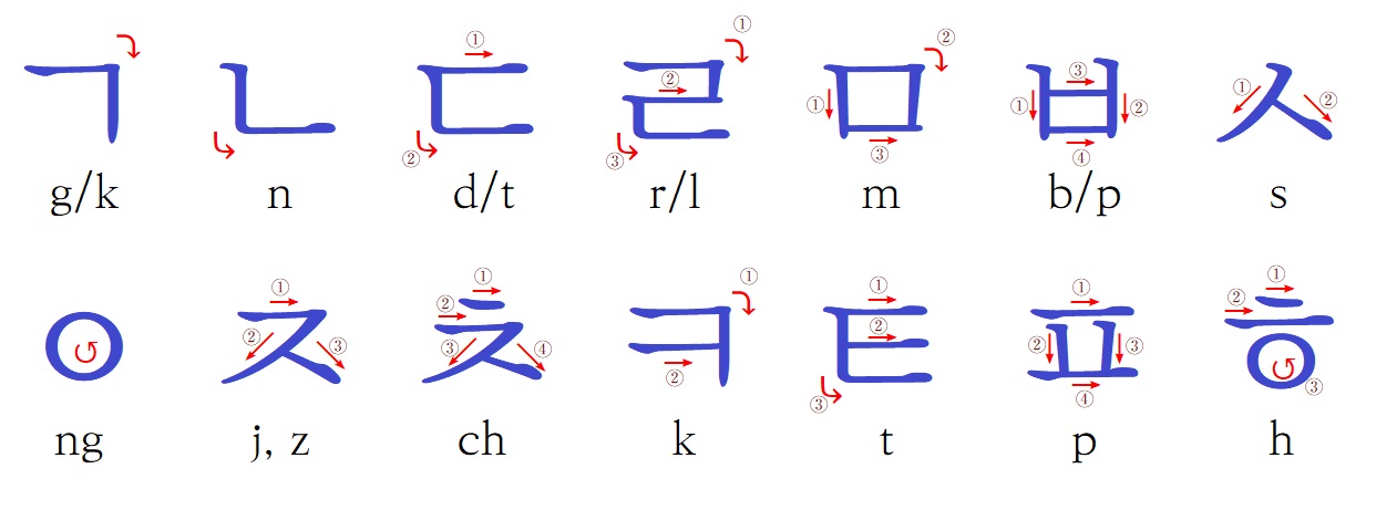 the writing order of basic consonants