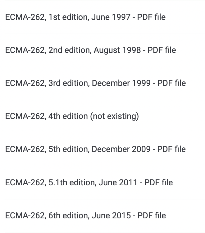 ECMAScript의 버전과 발표시기