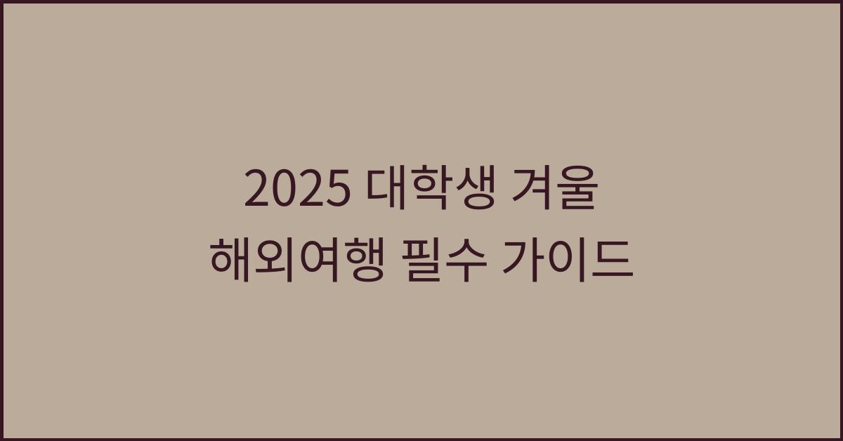 2025 대학생 겨울 해외여행